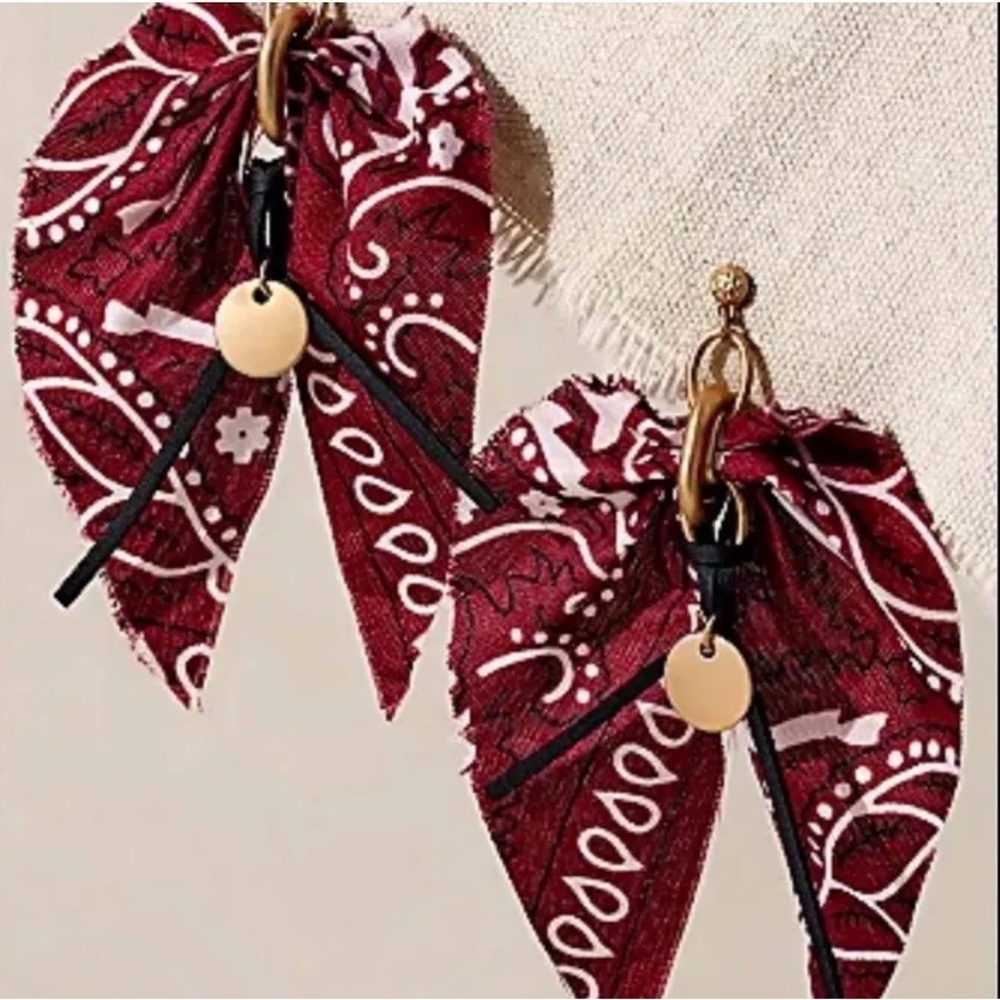 Free People Ariana Ost Red Gold Bandana Western Boho Earrings